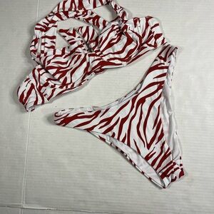 Envya Red and White Zebra Print Swimwear 2 piece bikini Sz L